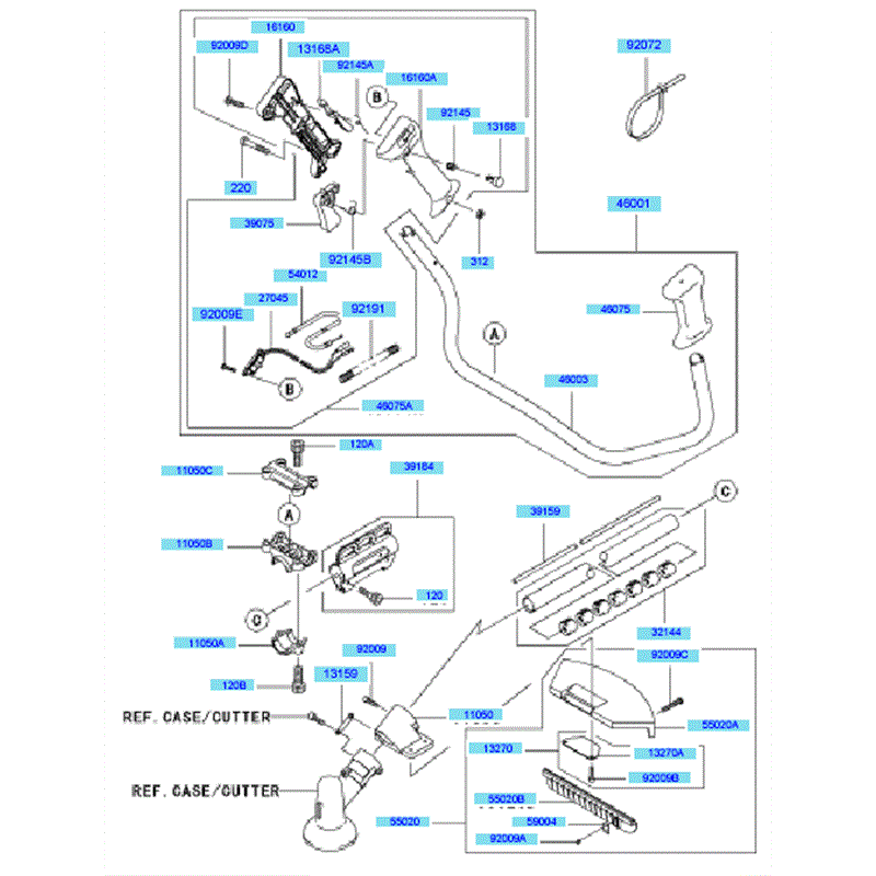 Kawasaki KBH45A  (HA045B-BS50) Parts Diagram, Pipe	 Handle & Guard