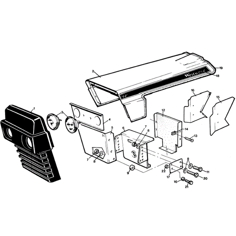 1990 S-T- D & CLIPPER SERIES WESTWOOD TRACTORS (1990) Parts Diagram, Bonnet & grille assembly - 16 and 18 HP only