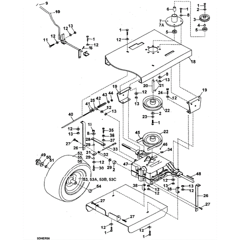 Hayter 16/42 (H1642) Parts Diagram, Manual Transaxel Assy