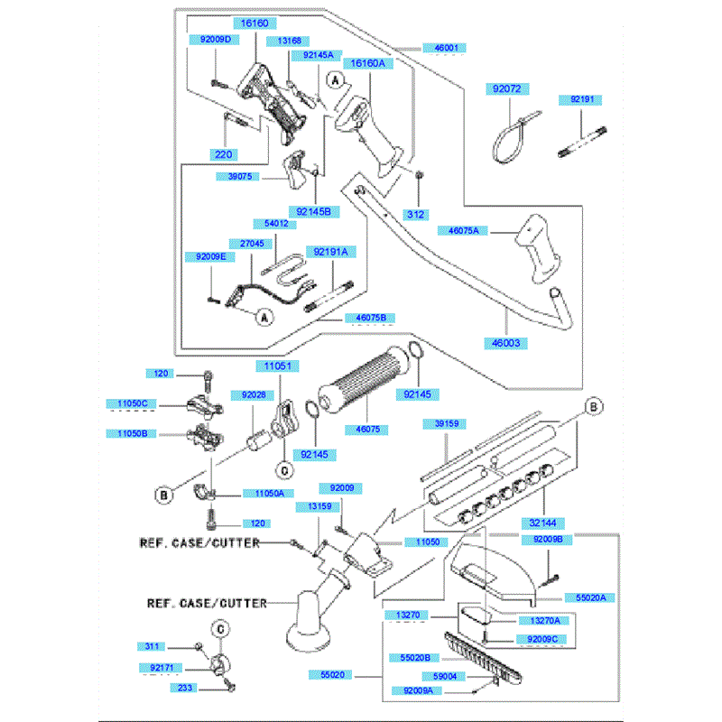 Kawasaki KBH27A  (HA027G-AS50) Parts Diagram, Pipe/ Handle/ Guard