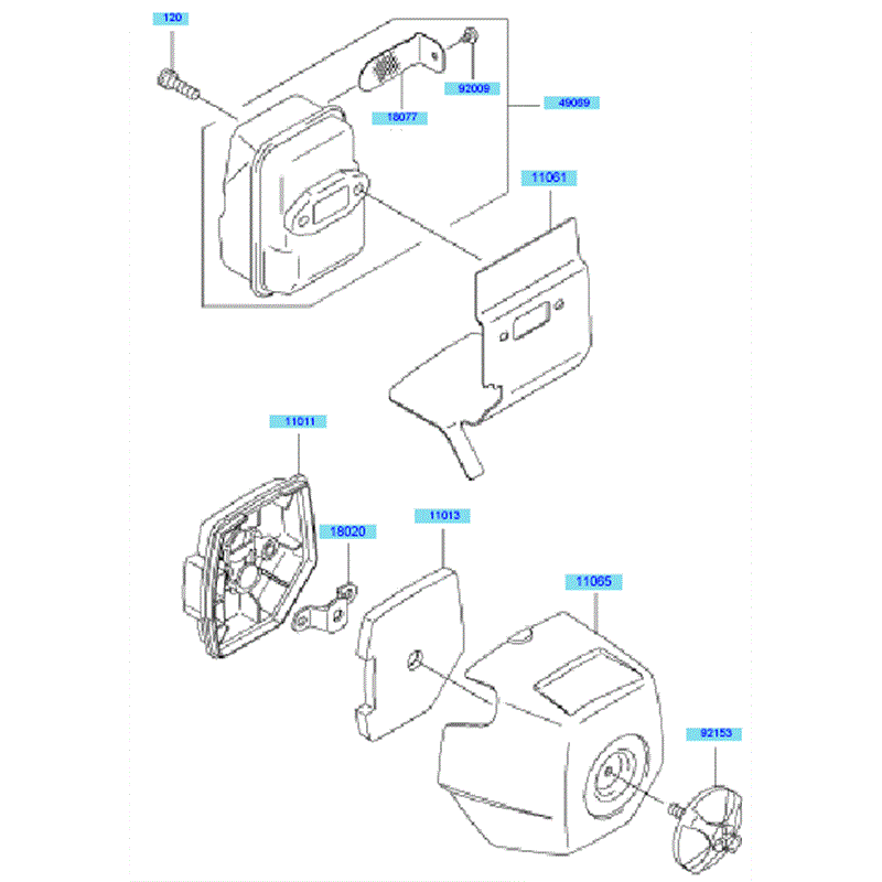 Kawasaki KBH27B (HA027T-BS50) Parts Diagram, Air Filter	 Muffler