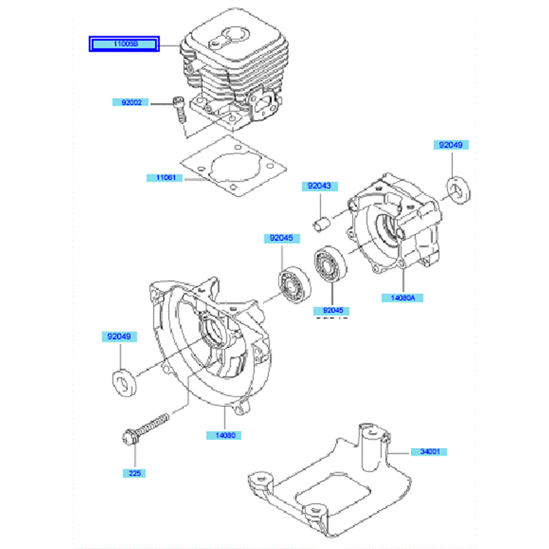 Kawasaki KBL27A (HA027F-AS51) Parts Diagram, Cylinder & Crankcase