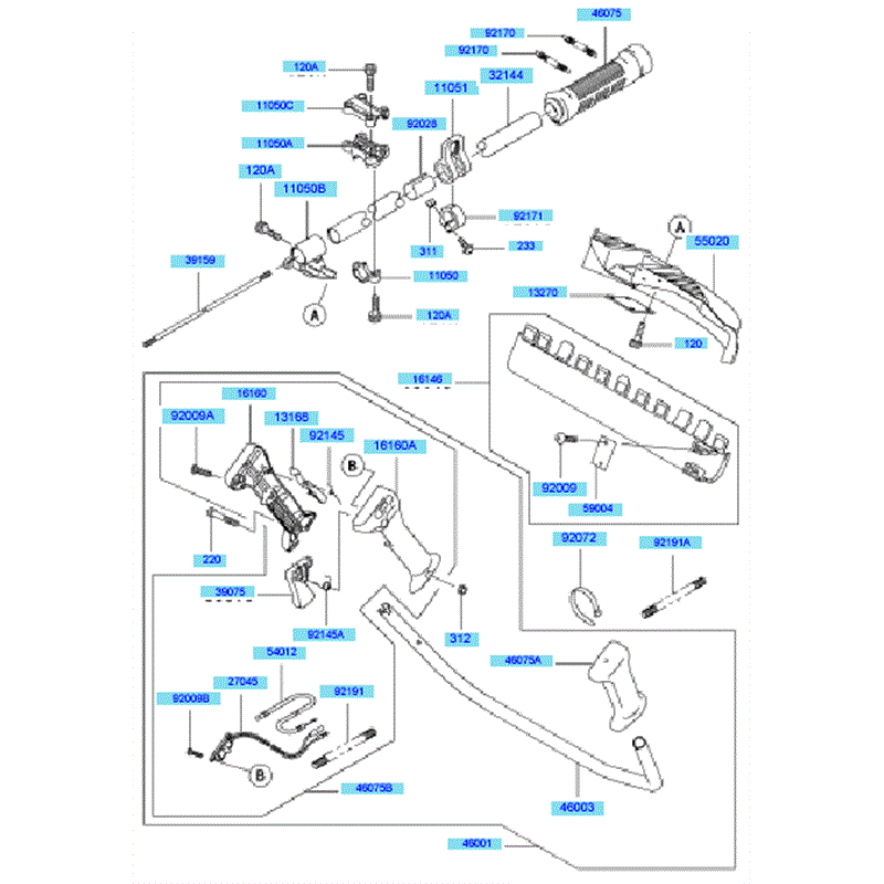 Kawasaki KBH27A  (HA027F-AS50) Parts Diagram, Pipe/ Handle/ Guard