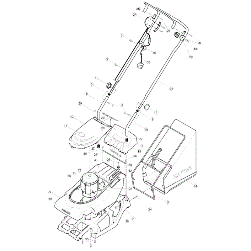 Hayter Spirit 41 Electric Lawnmower (615) (615E270000001 - 615E311089999) Parts Diagram, Upper Mainframe