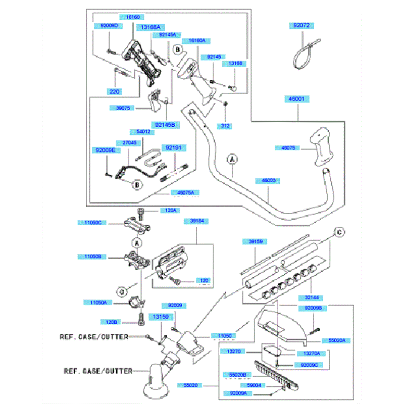 Kawasaki KBH43A (HA043G-BS50) Parts Diagram, Pipe	 Handle & Guard