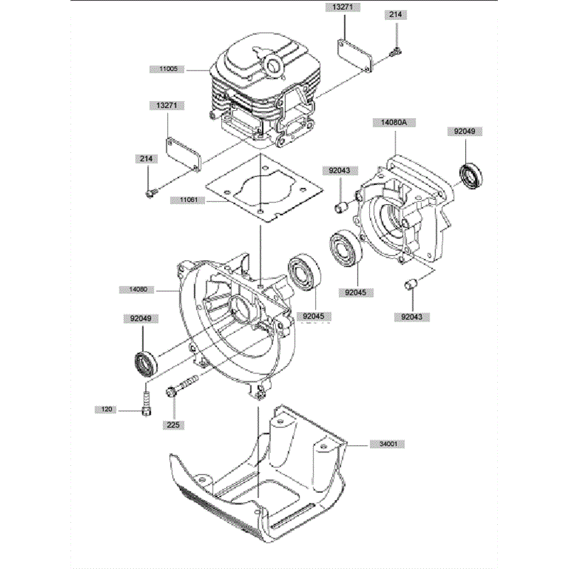 Kawasaki KBH45A  (HA045B-AS50) Parts Diagram, Cylinder - Crankcase