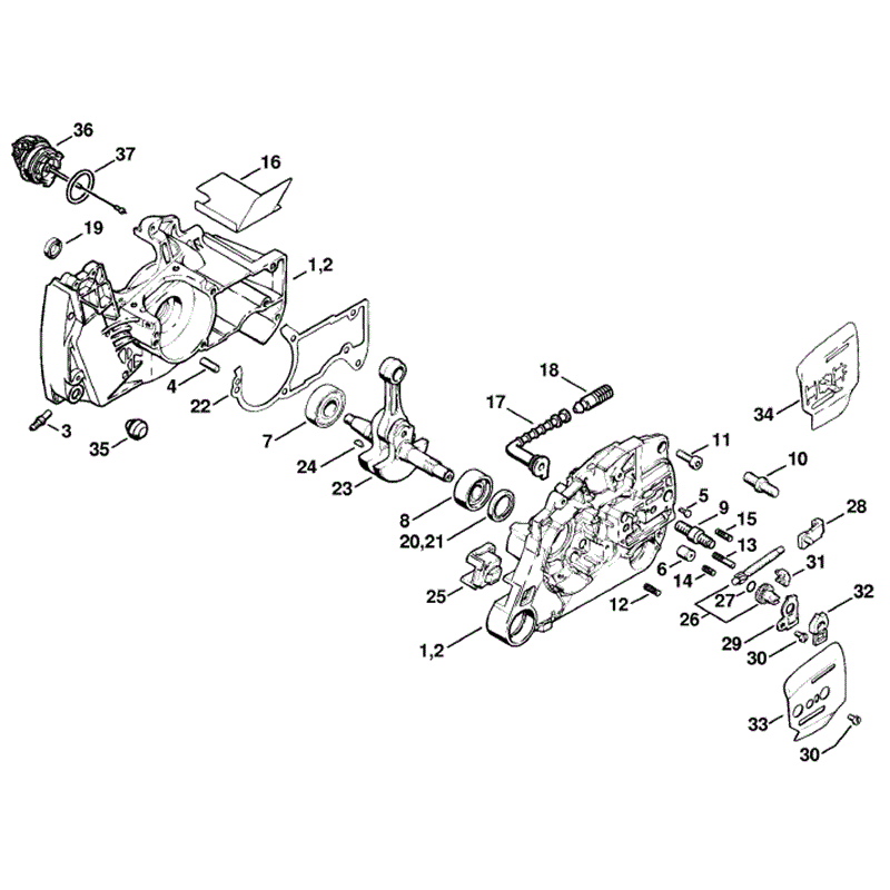 Stihl MS 440 Chainsaw (MS440 N) Parts Diagram, Crankcase
