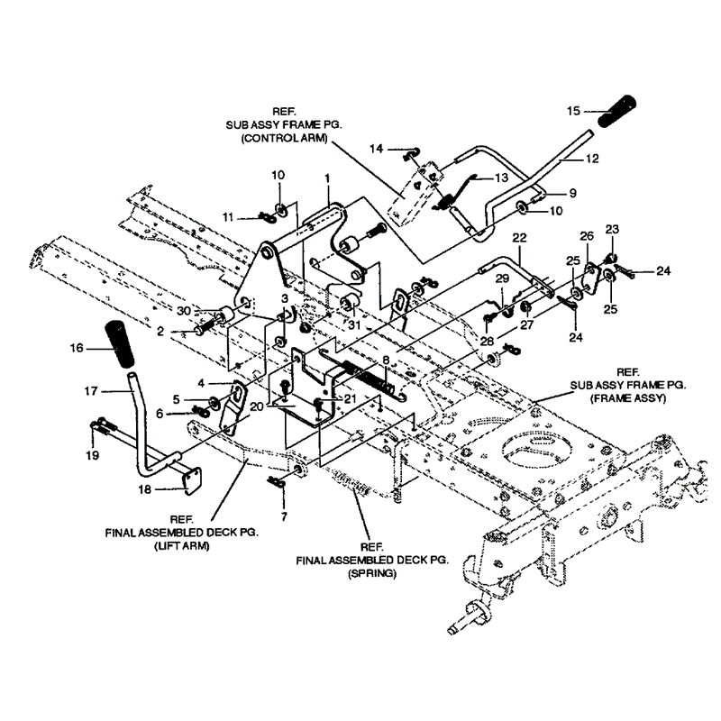 Hayter 12/40 (140P001001-140P099999) Parts Diagram, Mower Suspension Assembly