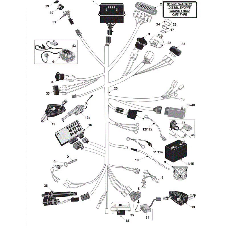 Countax D18-50 Lawn Tractor 2004 -  2006  (2004 - 2006) Parts Diagram, DIESEL ENGINE WIRING LOOM - QMS TYPE