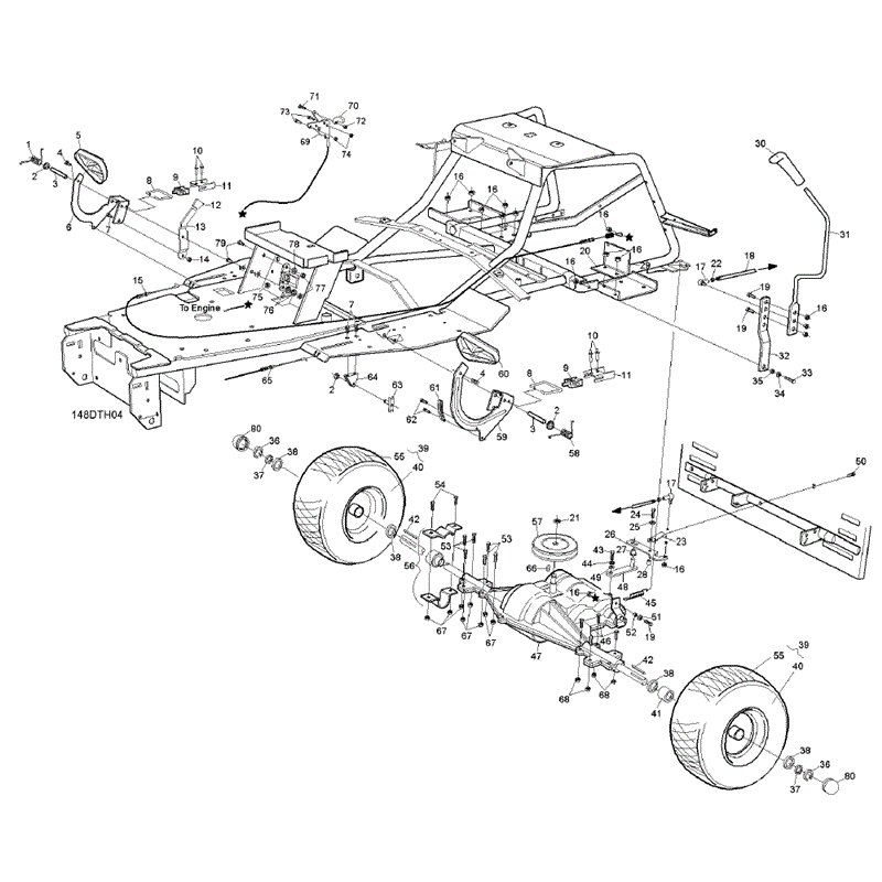 Hayter RS14/82 (14/32) (148D260000001-148D260999999) Parts Diagram, Rear Axle & Control Pedals