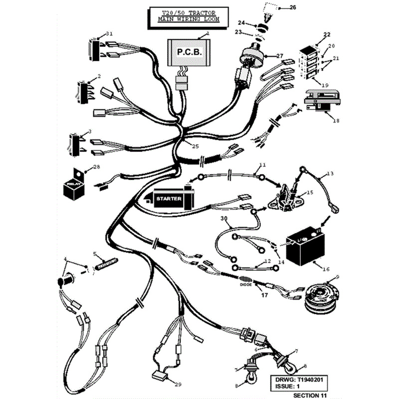 Westwood V20/50 Tractor 2002-2003 (2002-2003) Parts Diagram, Main Wiring Loom