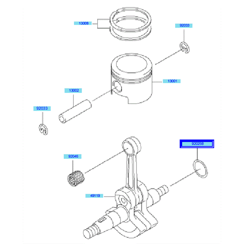 Kawasaki KBL48A (HA048G-AS51) Parts Diagram, Piston & Crankshaft