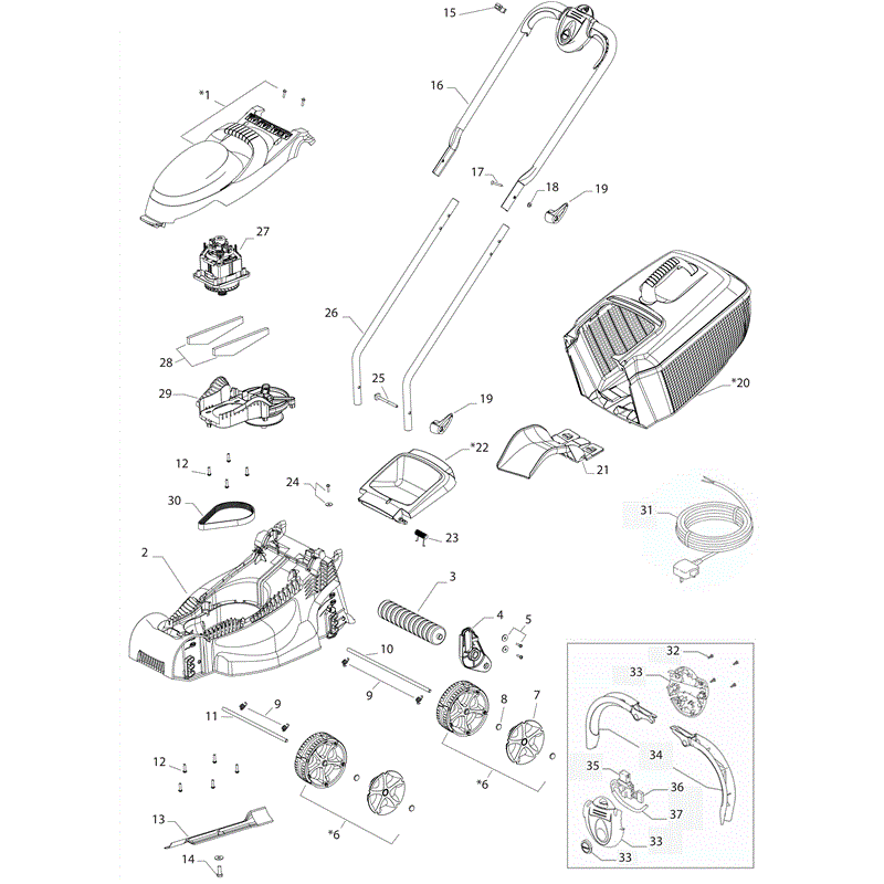 Flymo Chevron 32V  (966608401) Parts Diagram, Page 1