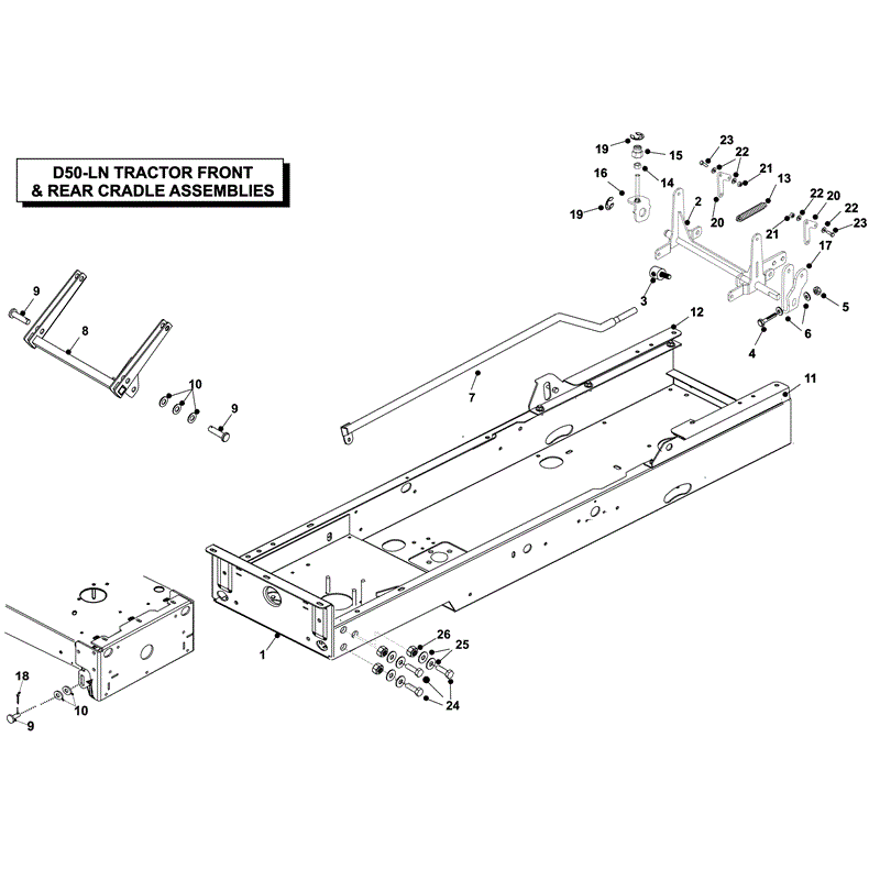 Countax D50LN Lawn Tractor 2009 (2009) Parts Diagram, FRONT & REAR CRADLE ASSY