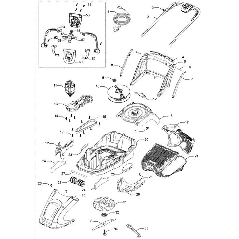Flymo Glide Master 380 (966504901) Parts Diagram, Page 1