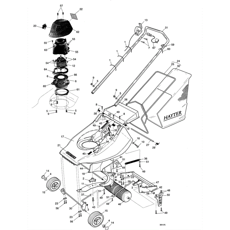 Hayter Harrier 41 (309) Lawnmower (309K001001-309K099999) Parts Diagram, Main Frame Assembly