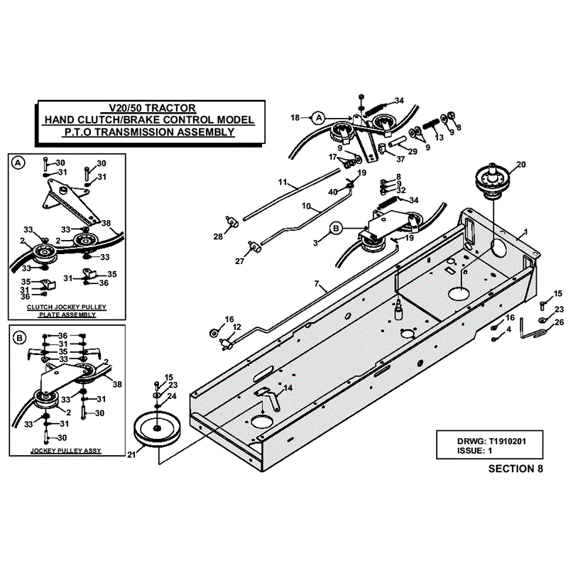 Westwood V20/50 Tractor 2002-2003 (2002-2003) Parts Diagram, HAND CLUTCH-BRAKE CONTROL MODEL P.T.O. & TRANSMISSION DRIVE ASSEMBLY