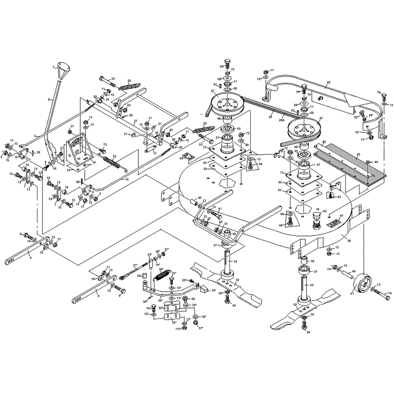 1997 S & T SERIES WESTWOOD TRACTORS (S1300H-36) Parts Diagram, 36" (91cm) Tripple Blade Cutter Deck