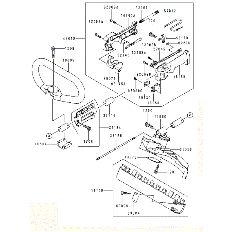 Kawasaki KBL34A (HA034F-AS51) Parts Diagram, PIPE/HANDLE/GUARD