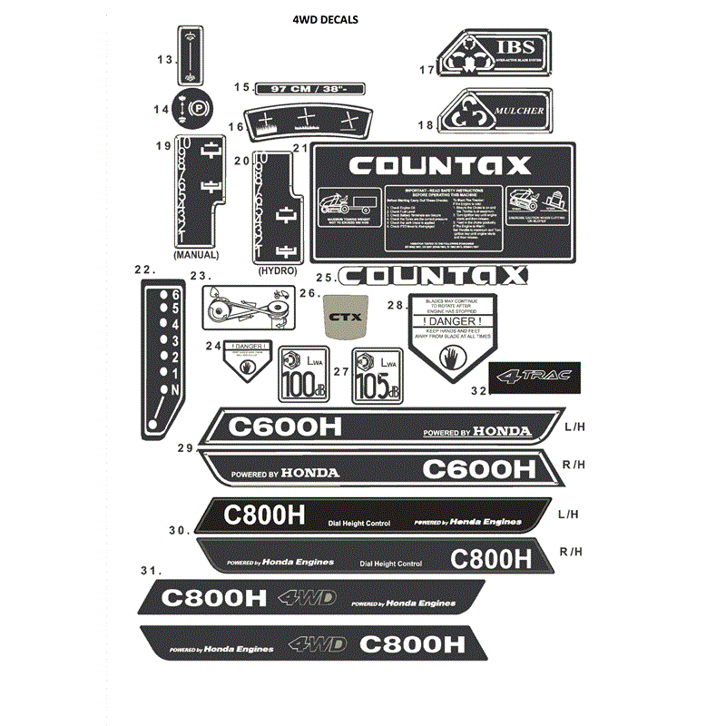 Countax C Series Honda Lawn Tractor 4WD 2006-2008 (2006 - 2008) Parts Diagram, 4WD DECALS
