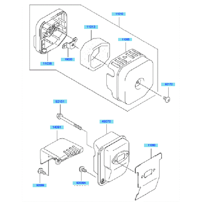 Kawasaki KBH34A (HA034G-BS50) Parts Diagram, Air Filter	 Muffler