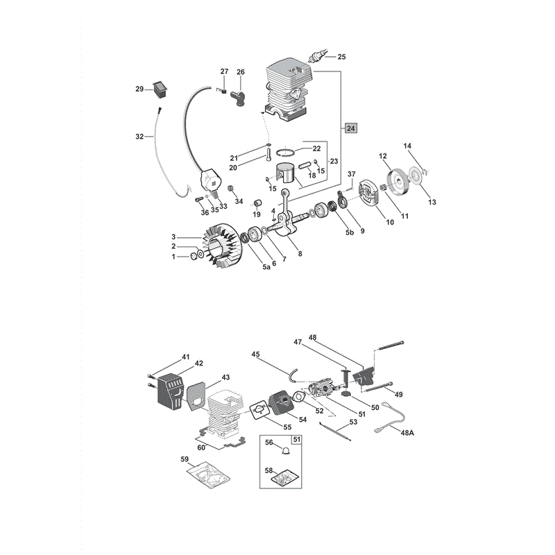 Stiga SP370 (2008) Parts Diagram, Cylinder & Carburettor
