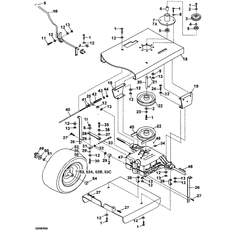 Hayter 14/38 (H1438) Parts Diagram, Manual Transaxel Assy