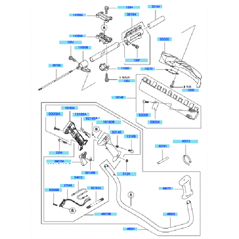 Kawasaki KBH48A  (HA048F-BS50) Parts Diagram, Pipe	 Handle & Guard