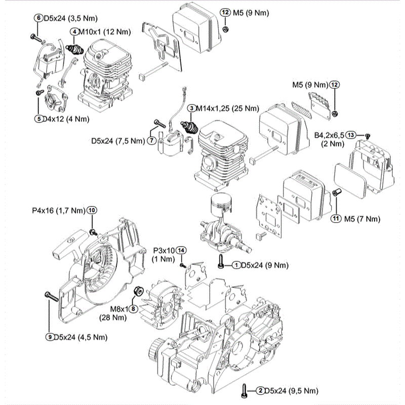 Stihl MS 170 Chainsaw (MS170 2-MIX) Parts Diagram, Torques 1
