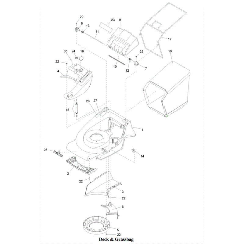 Hayter Harrier 56 (576) Lawnmower (576A - 404000000 - 999999999) Parts Diagram, Deck & Grassbag