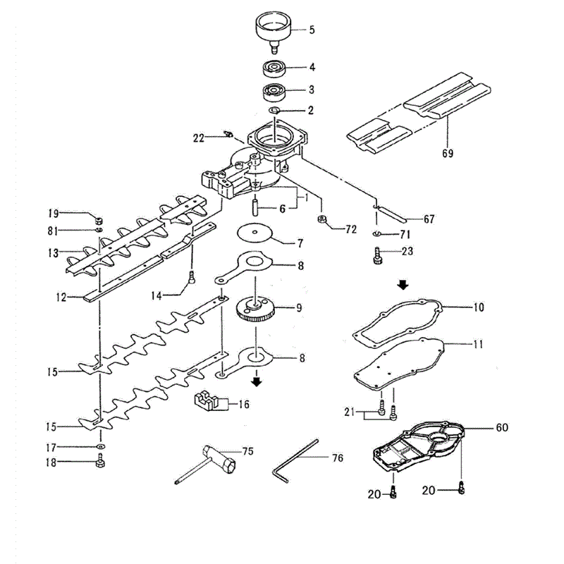 Tanaka THT-1800L-S (1629-H11) Parts Diagram, GEAR CASE/BLADE(500MM)
