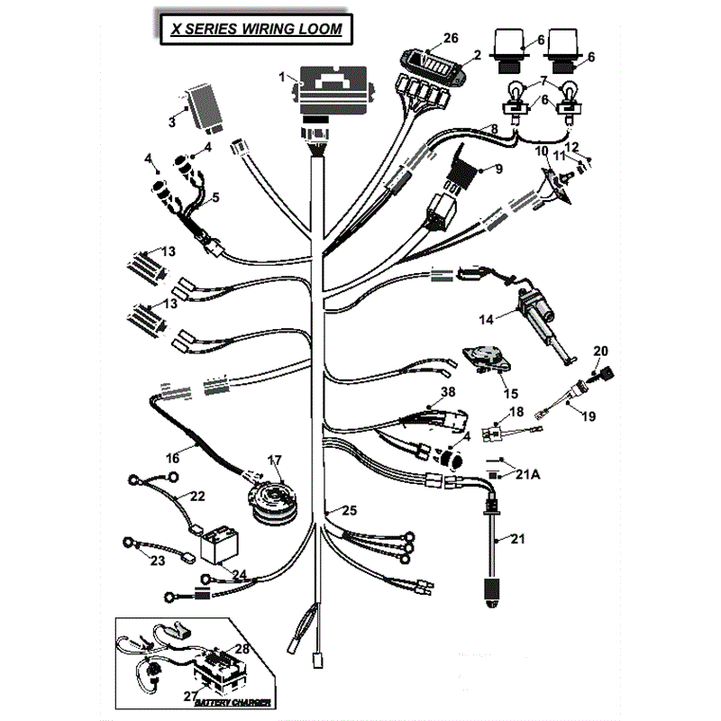 Countax X Series Rider 2009 (2009) Parts Diagram, 2WD Dial Height Loom