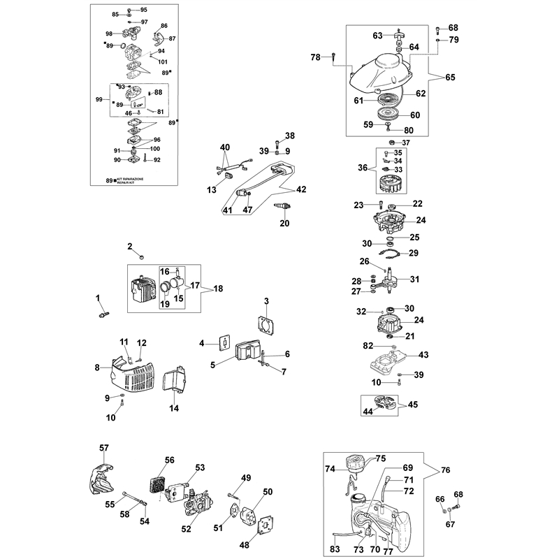 Oleo-Mac HT 27 S (HT 27 S) Parts Diagram, Engine assy (Until October 2007)