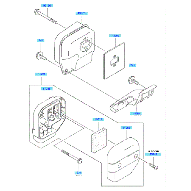 Kawasaki KBL43A (HA043F-BS51) Parts Diagram, Air Filter & Muffler