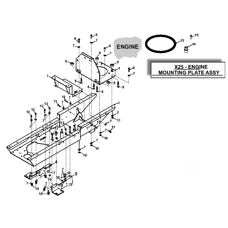 Countax X Series Rider 2009 (2009) Parts Diagram, X25 Engine Mounting Plate Assembly