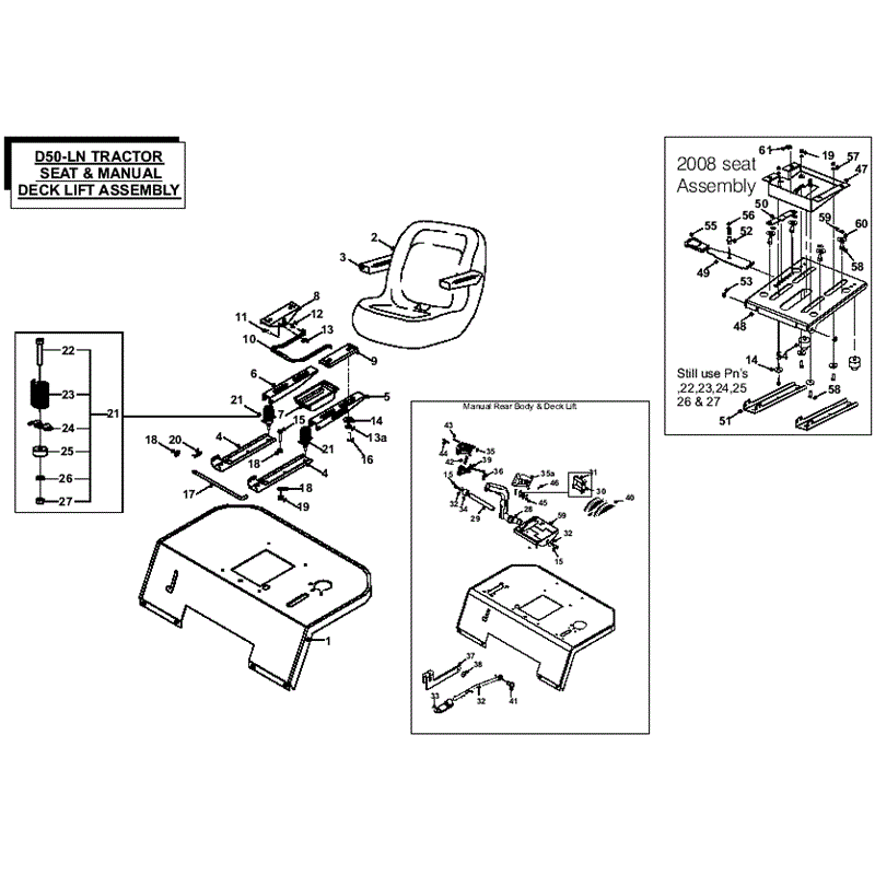 Countax D50LN  Lawn Tractor 2008 (2008) Parts Diagram, Seat & Manual Deck Lift Assembly