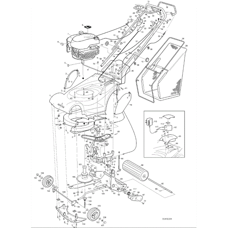 Hayter Harrier 41 (412) Lawnmower (412E) Parts Diagram, Mainframe Assembly