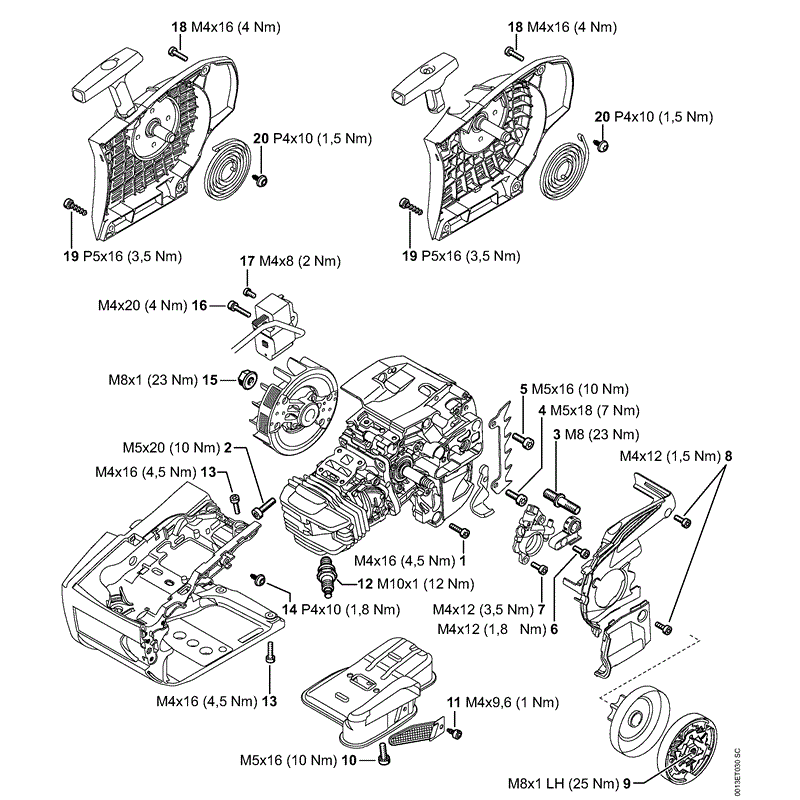 Stihl MS 201 Chainsaw (MS201 CM 2-Mix) Parts Diagram, Tightening torques