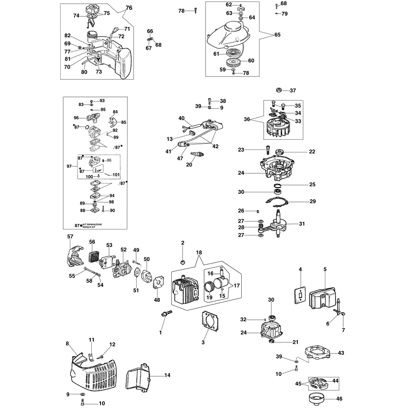 Oleo-Mac HT 26 S (HT 26 S) Parts Diagram, Motor assy