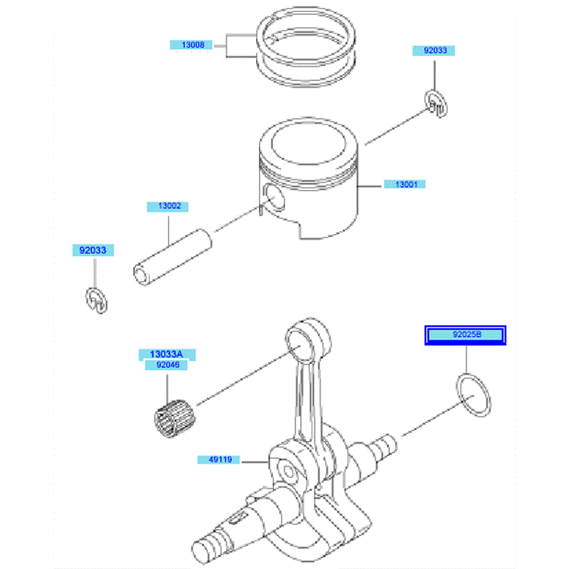 Kawasaki KBH48A  (HA048G-AS50) Parts Diagram, Piston & Crankshaft