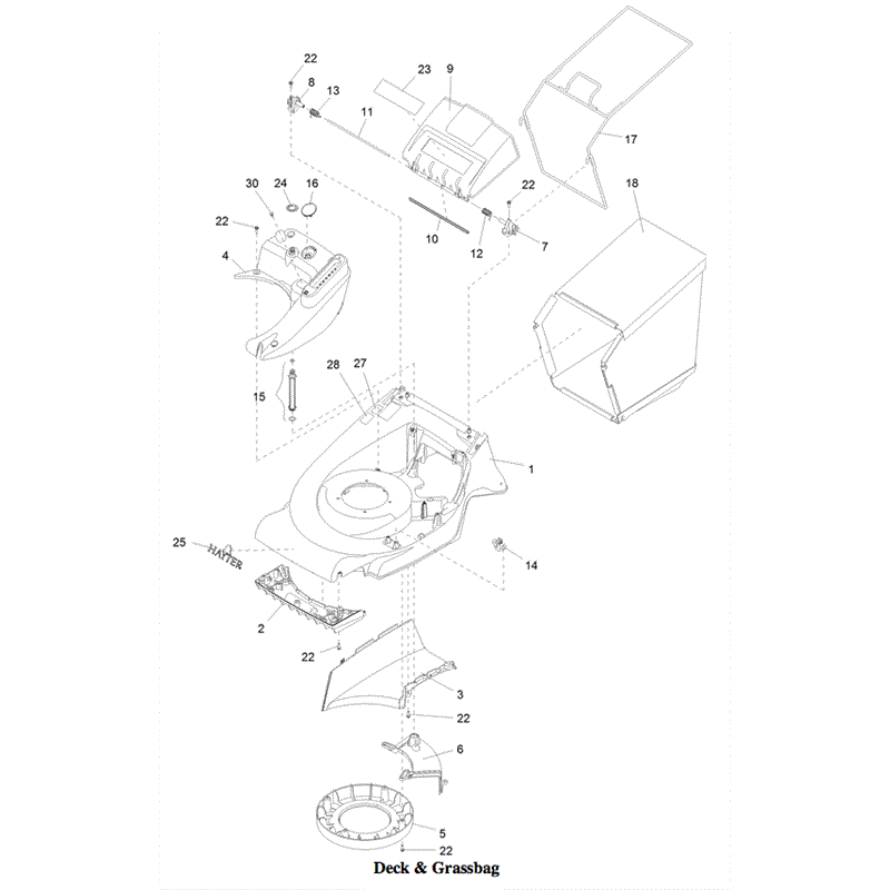 Hayter Harrier 56 (574A) Lawnmower (574A - 404000000 - 999999999) Parts Diagram, Deck & Grassbag
