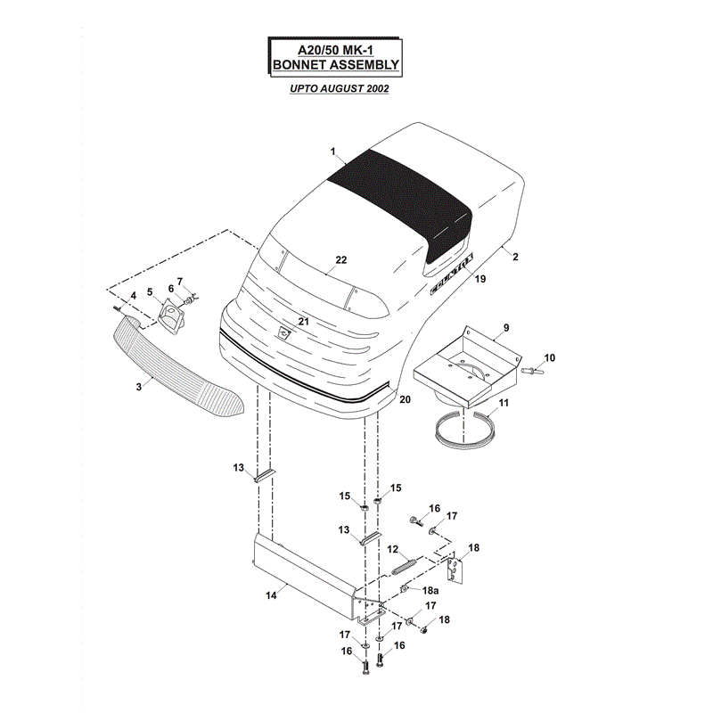 Countax A2050 Lawn Tractor 2004 (2004) Parts Diagram, MK-1 BONNET ASSEMBLY