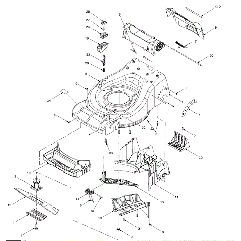 Hayter R48 Recycling (447) (447E280000001 - 447E290999999) Parts Diagram, Deck & Baffle Assembly