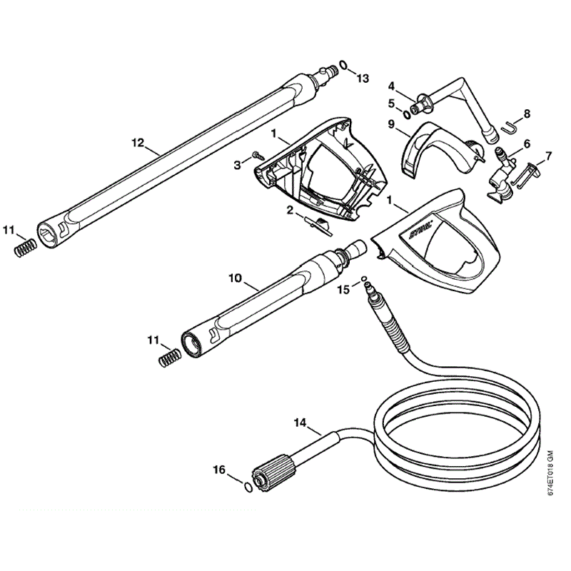 Stihl RE 162 Pressure Washer (RE 162) Parts Diagram, Spray gun