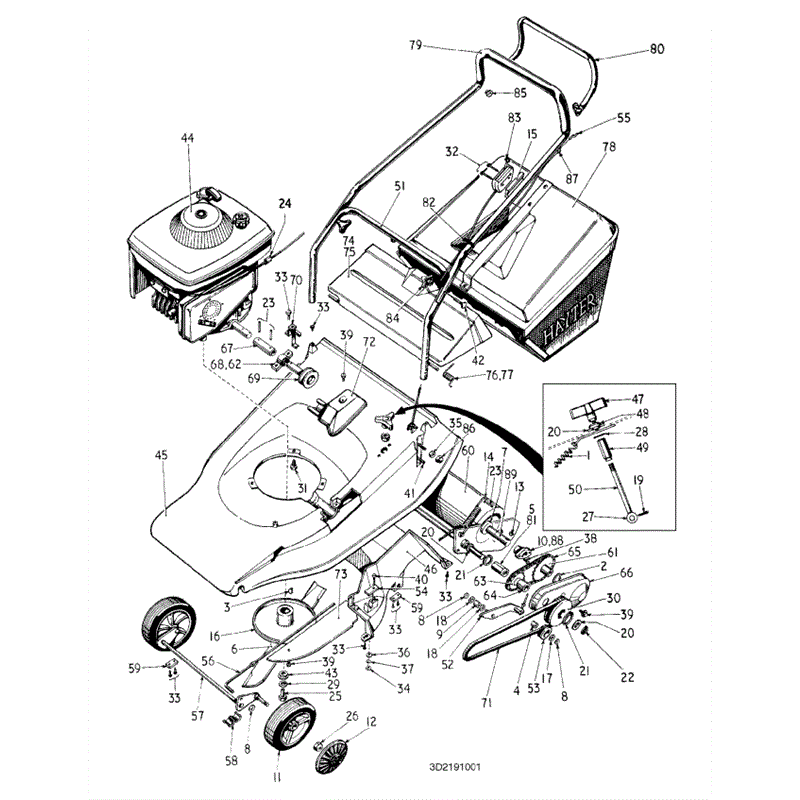 Hayter Harrier 48 (219) Lawnmower (219002951-219008169) Parts Diagram, Mainframe Assembly