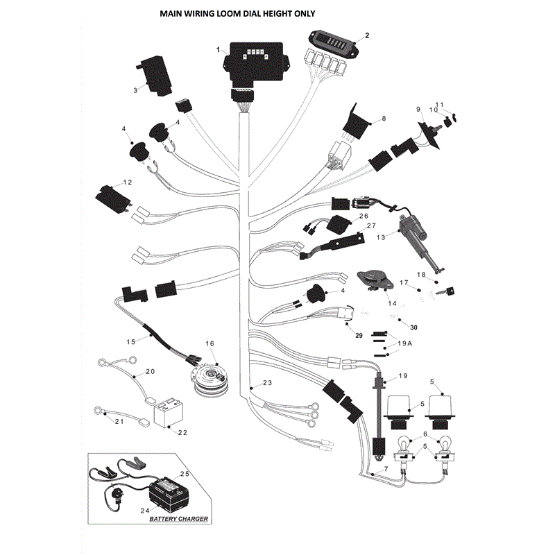 Countax C Series Honda Lawn Tractor 4WD 2006-2008 (2006 - 2008) Parts Diagram, MAIN WIRING LOOM DIAL HEIGHT ONLY