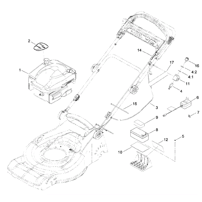 Hayter R48 Recycling (447) (447F310000001 - 447F310999999) Parts Diagram, Engine & Electric Start Assembly