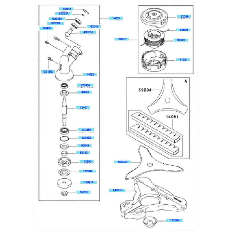 Kawasaki KBH43A (HA043G-BS50) Parts Diagram, Case & Cutter