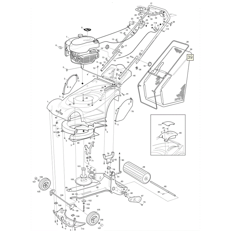 Hayter Harrier 41 (410) Lawnmower (410D260000001 - 410D260999999) Parts Diagram, Main Frame Assembly