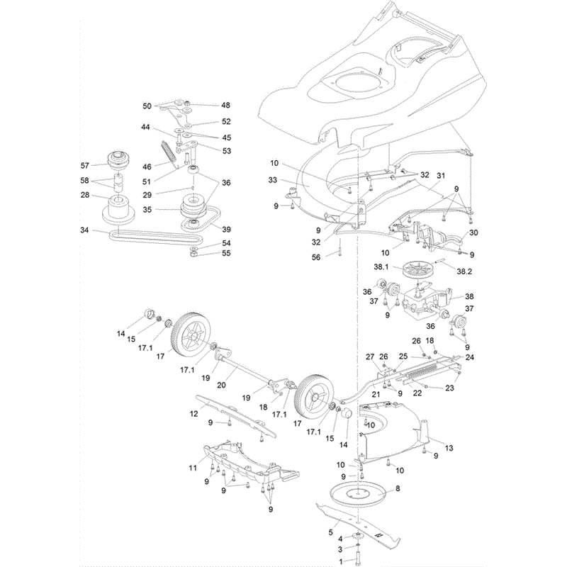 Hayter Harrier 48 (496) Pro Autodrive (496H316000101 - 496H316999999) Parts Diagram, Lower Mainframe